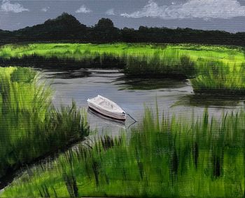 "Deserted Rowboat", acrylic, marker
