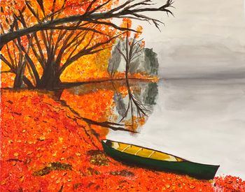 "Fall-en Canoe", acrylic
