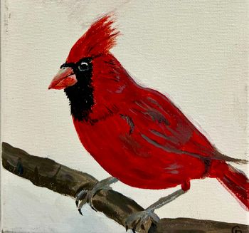"Cardinal", acrylic/pencil
