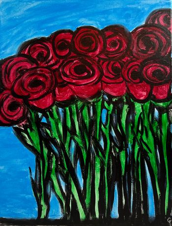 "15 Roses", acrylic fingerpaint
