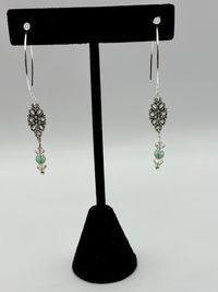 Green and Pink Earrings with Floral Connectors