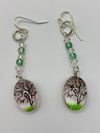 Pink and Green Earrings with Resin Dangles