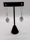 Pink and Green Earrings with Resin Dangles