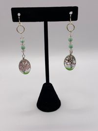 Pink and Green Earrings with Resin Dangles
