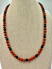 18" faceted red jasper and black onyx necklace