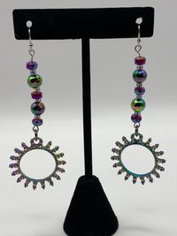 Iridescent Earrings with Sunburst Rhinestone Dangles