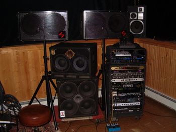 the old rig: Eden cabs, old 'IVP' rack, and 2x12"s on stands
