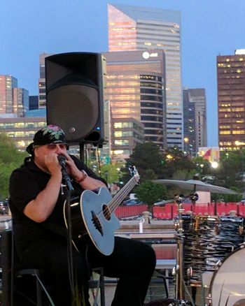 Larry crankin' on his blues harp.
