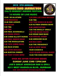 12:00 Noon - 9th Annual Grandstand Jammathon - 14 hours of live music (12 noon - 2am)