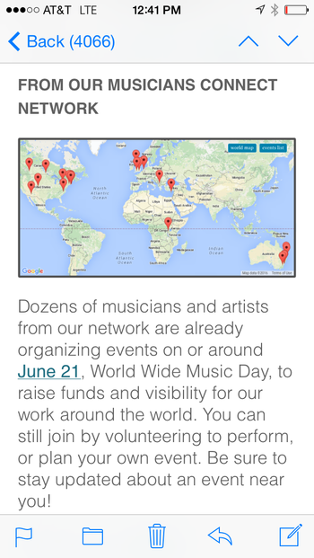 "World Wide Music Day" and some of the locations it was my pleasure to encourage active participation therein!
