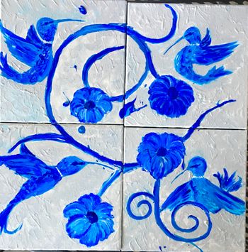 4 panel Humming Birds In Blue
