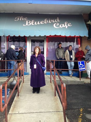 Eileen waits to see Jonathan Cain of Journey at The Bluebird, Nashville.

