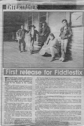 Press for Fiddlestix EP launch 1988
