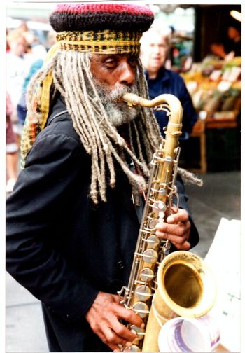 Da-Kadu plays the sax, 1990. Courtesy Michelle Jacobsen.
