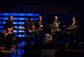 Maple Blues Awards 2015, Koerner Hall, Toronto. L to r: Gary Kendall, me, Pat Carey, Chris Murphy, Chris Whiteley.
