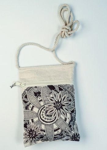 Hand Drawn Zen on canvas bag.
