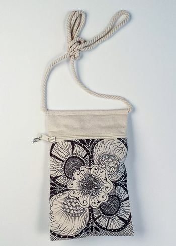 Hand drawn zen on canvas bag.
