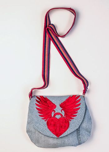 Baraque Punk Heart Locket embroidered on upcycled denim. The strap is a belt.
