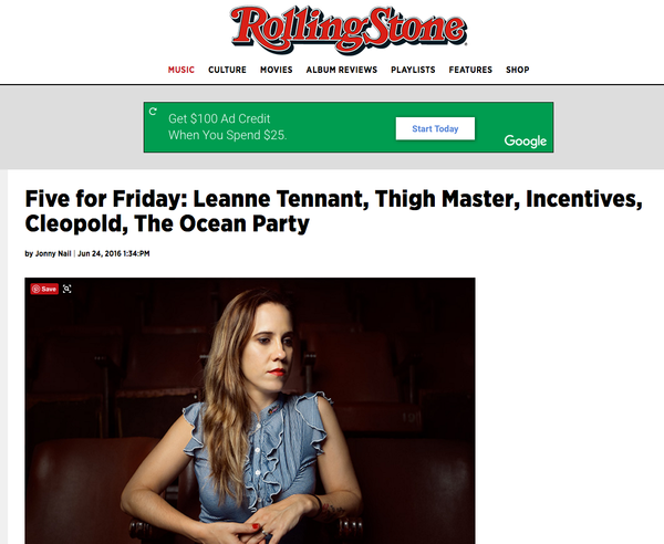 LT, LT Music, Leanne Tennant, Rolling Stone five for Friday, Rolling stone