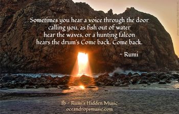 "Sometimes you hear a voice through the door calling you, as fish out of water hear the waves, or a hunting falcon hears the drum's Come back. Come back." #Rumi
