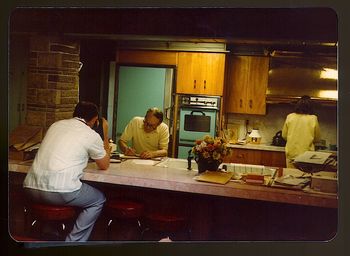 Les liked to use the kitchen counter as a desk
