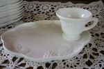 Set of 12 Milk Glass Cup & Plate