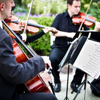 string trio musicians performing outdoors in Chicago