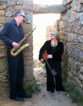sax and guitar duo at castle in jersey
