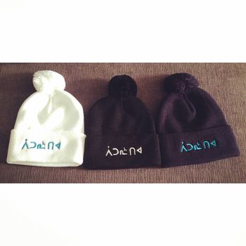 Beatrice Deer Toques with her name in Inuktitut syllabics. Unisex and once size fits all. (Sold out)
