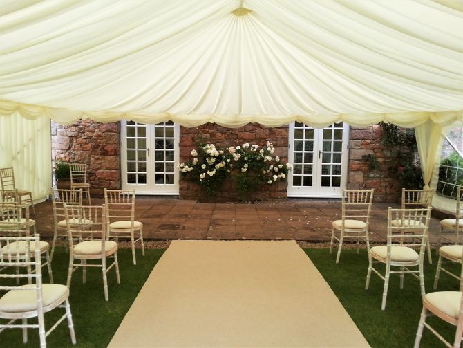 marquee wedding aisle in garden, jersey ci