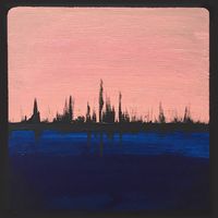 Horizon Line, pink/blue — 10x10 acrylic on canvas