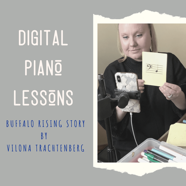 News article discussing Katie Ann's digital piano lessons and how she is helping her community with music. 