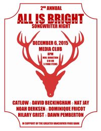 All Is Bright: Songwriter Night with David Beckingham, Nat Jay, Dominique Fricot, Noah Derksen, and more