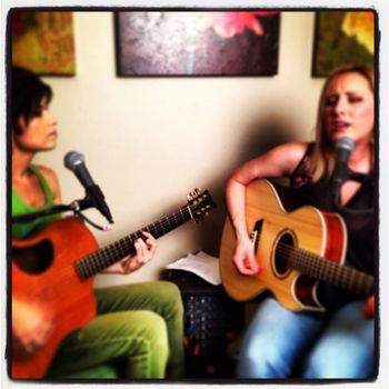 Roxie and Kimber (As Girls Go) performing for an online concert.
