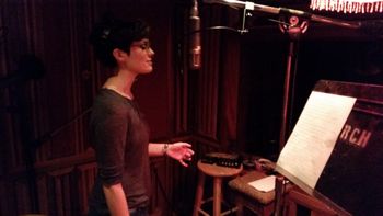 Katie Kuffel, in the vocal booth, torching it on "The Violence of Your Heart," Robert Lang Studios.
