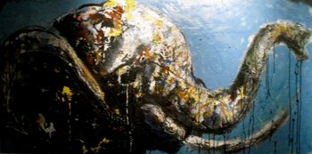 "It's good luck with the trunk up' 36" X 72" mixed media $2600.00
