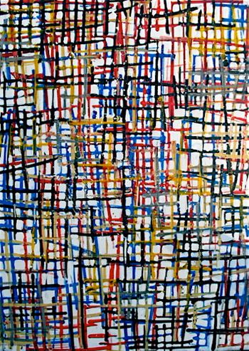 ‘I thought we were on the same grid and then I saw I was on the yellow one instead.’ Mixed media on canvas 36” X 48” SOLD
