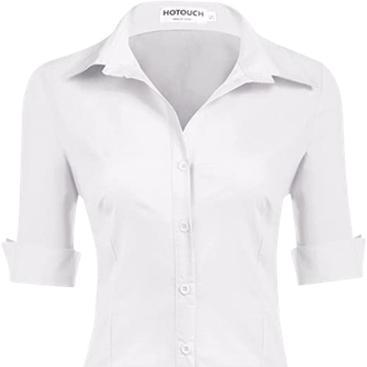  An essential for every wardrobe: plain colored, slim fitted shirt blouse with a shirt collar. 