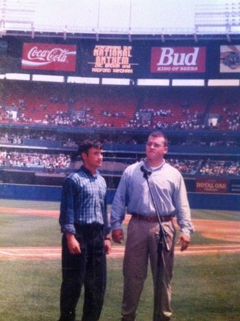 My best friend Zac and I singing the National Anthem at the Atlanta Braves game in 1995.  We were 17 years old.
