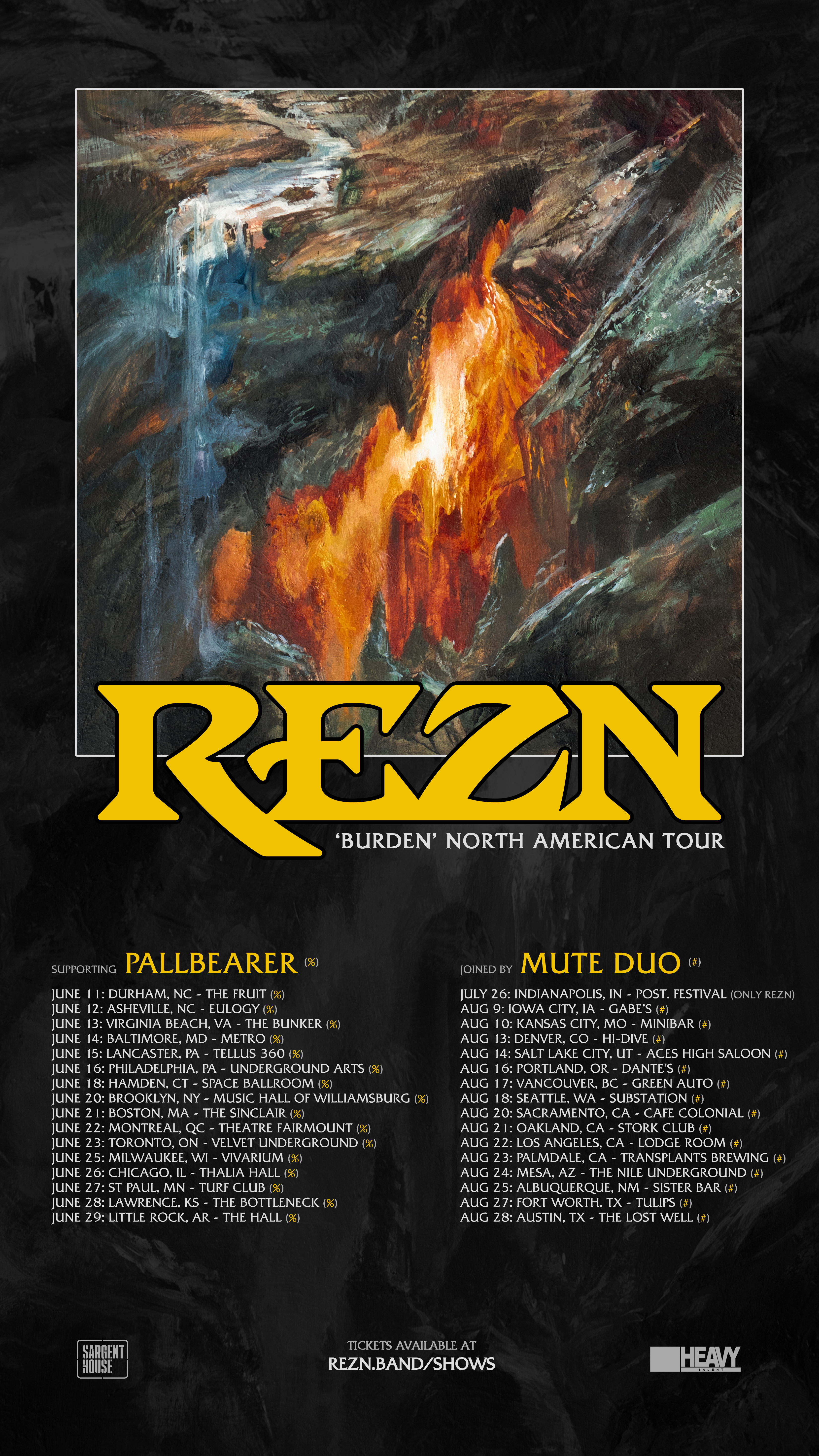 REZN ANNOUNCE HEADLINE US TOUR DATES AFTER TOUR WITH PALLBEARER + EUROPE  WITH RUSSIAN CIRCLES