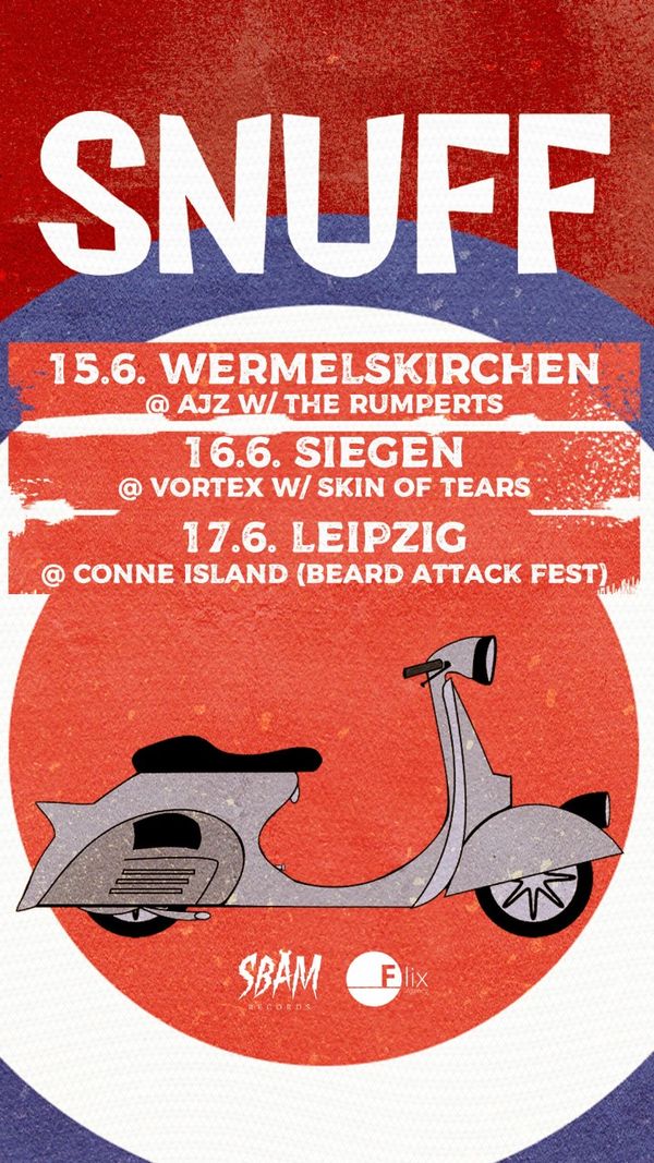 Tickets:

Wermelskirchen:

 https://punk.de/ticketshop.php?ProdID=1657

Siegen: 

https://www.eventbrite.com/e/snuff-skin-of-tears-for-heads-down-tickets-525434216887?aff=ebdssbdestsearch&keep_tld=1


 Leipzig: 

https://www.tixforgigs.com/en-GB/Event/46156/beard-attack-fest-2023-conne-island-open-air-conne-island-leipzig
