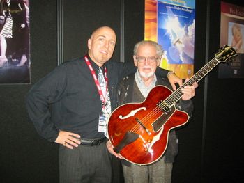 Gary & Jimmy Wyble. Jimmy holding his new guitar
