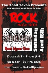 CANCELLED DUE TO WEATHER: The Toad Tavern Presents Rock Music Night With SABBATAR