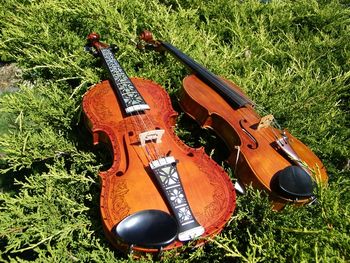 Norwegian Hardanger fiddle by Salve Haakedal, of Norway, and a conventional violin by Fernando Solar, of Spain
