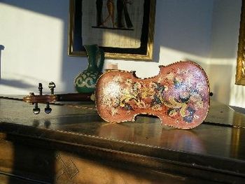 Julane's mother, Shirley (Lund) Beetham, painted this violin in the Norwegian folk style known as rosemaling.

