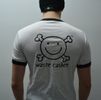 Men's Ringer T (white, logo front and back)