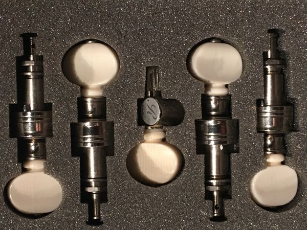 Rickard Cyclone 10:1 Ratio Five-String Banjo Tuning Pegs - Nickel w Galaith  Ivory Buttons - Ron Block