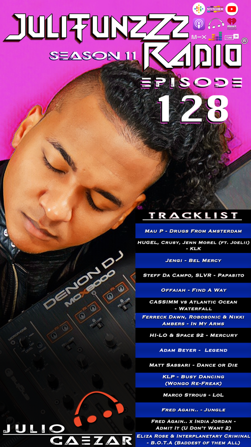 JuliTunzZz Radio Tracklist for Episode 128, an Audio Caffeine, music podcast for the EDM performance PLUR soul.  