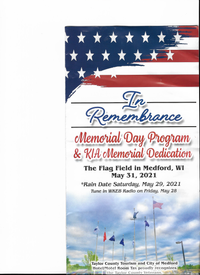 Memorial Day Program & KIA Memorial Dedication * Rain date Saturday May 29,2021