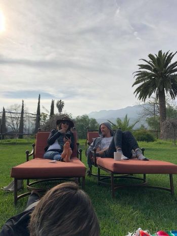 Taking a well-deserved rest at the end of a productive Ojai Songwriting Retreat April 2018
